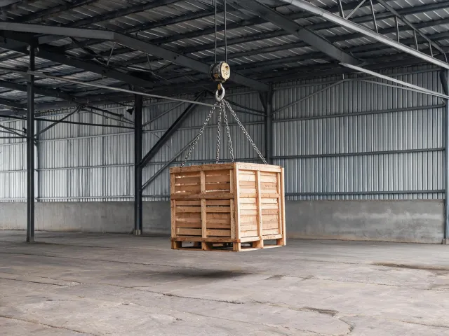 Covered yard lifting a crate