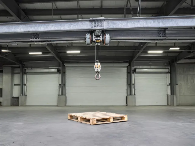 Warehouse receiving bay with overhead beam