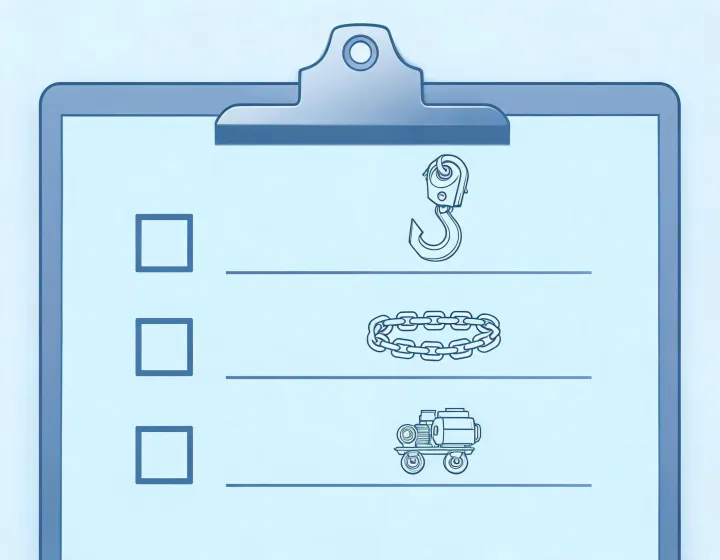 Illustrated hoist kit checklist on a desk